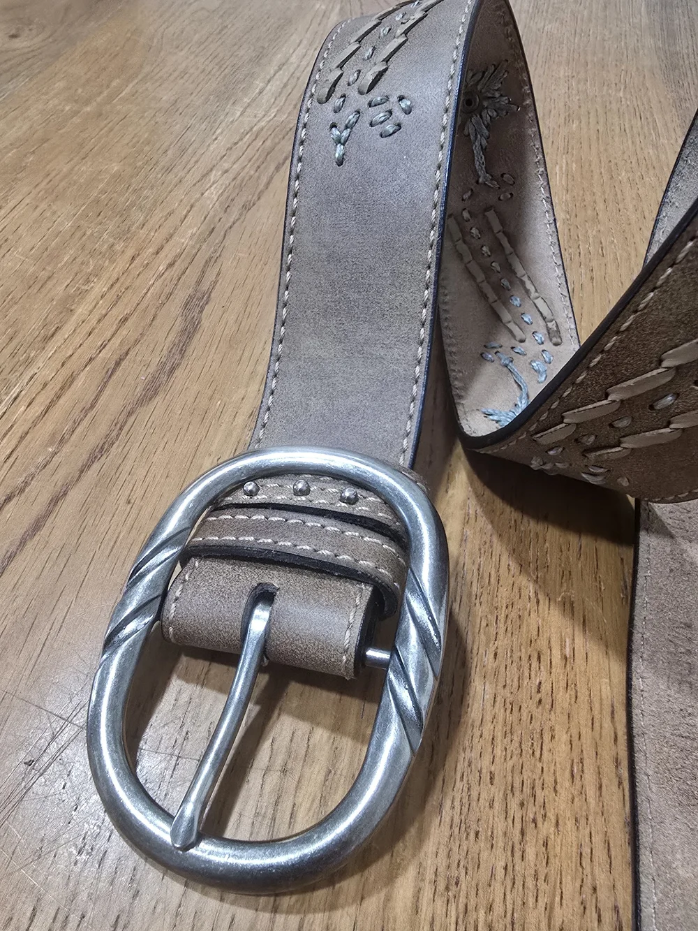 Roper Genuine Leather Taupe Embroidered Belt-Size M 30-33